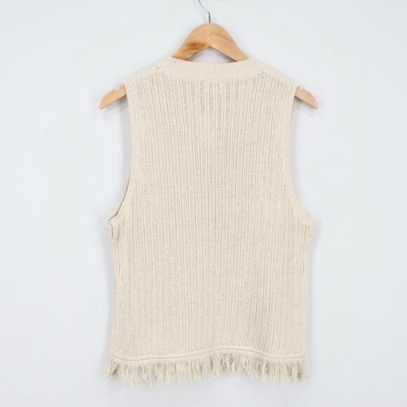 NWT J.Crew Factory Fringe Knit Sleeveless Sweater-Tank Dusty Ivory Natural Large - Picture 4 of 10